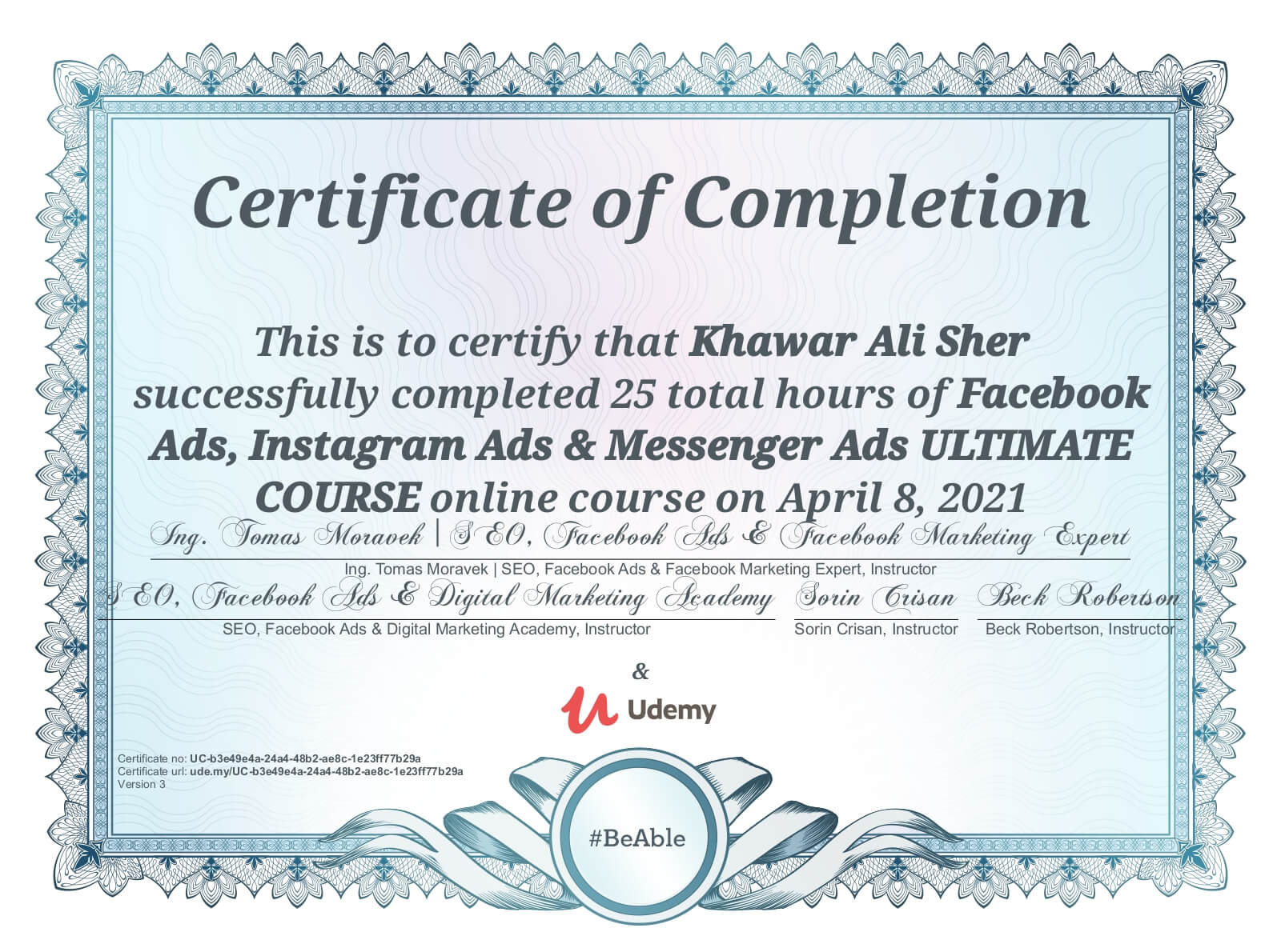Udemy Certificate for Social Media
